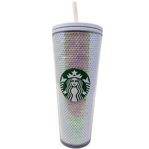 Starbucks White Sequin Holiday 2020 Iridescent Tumbler Cold Cup Pink Straw 24oz
